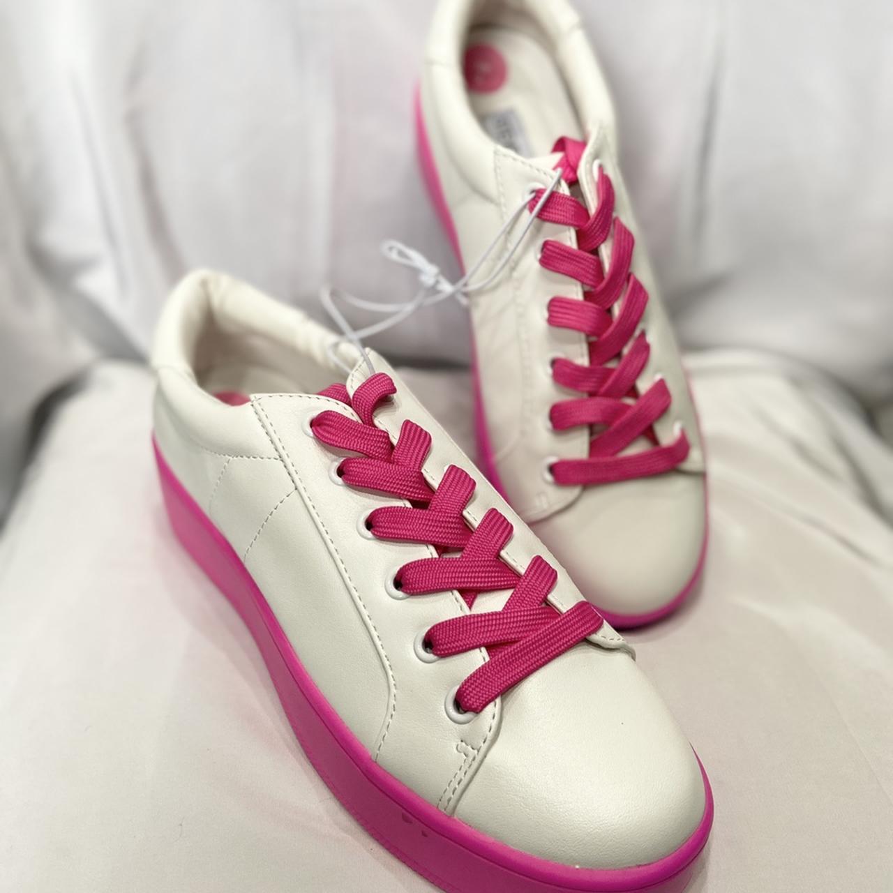 New women s white Steve Madden neon pink sole chunky. Depop