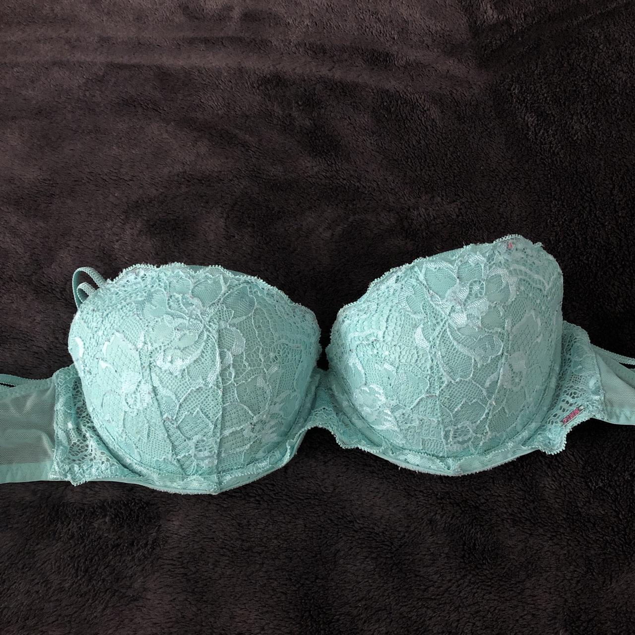 Victoria secrets Pink light blue laced bra. Size 34C - Depop