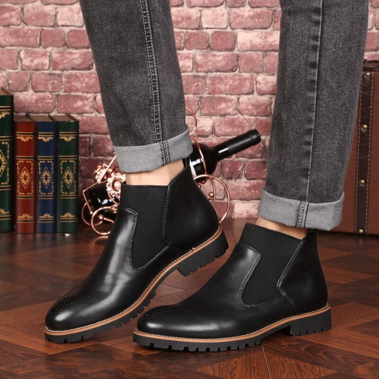 Classic Men Work Boots Genuine Leather Chelsea Boots... - Depop