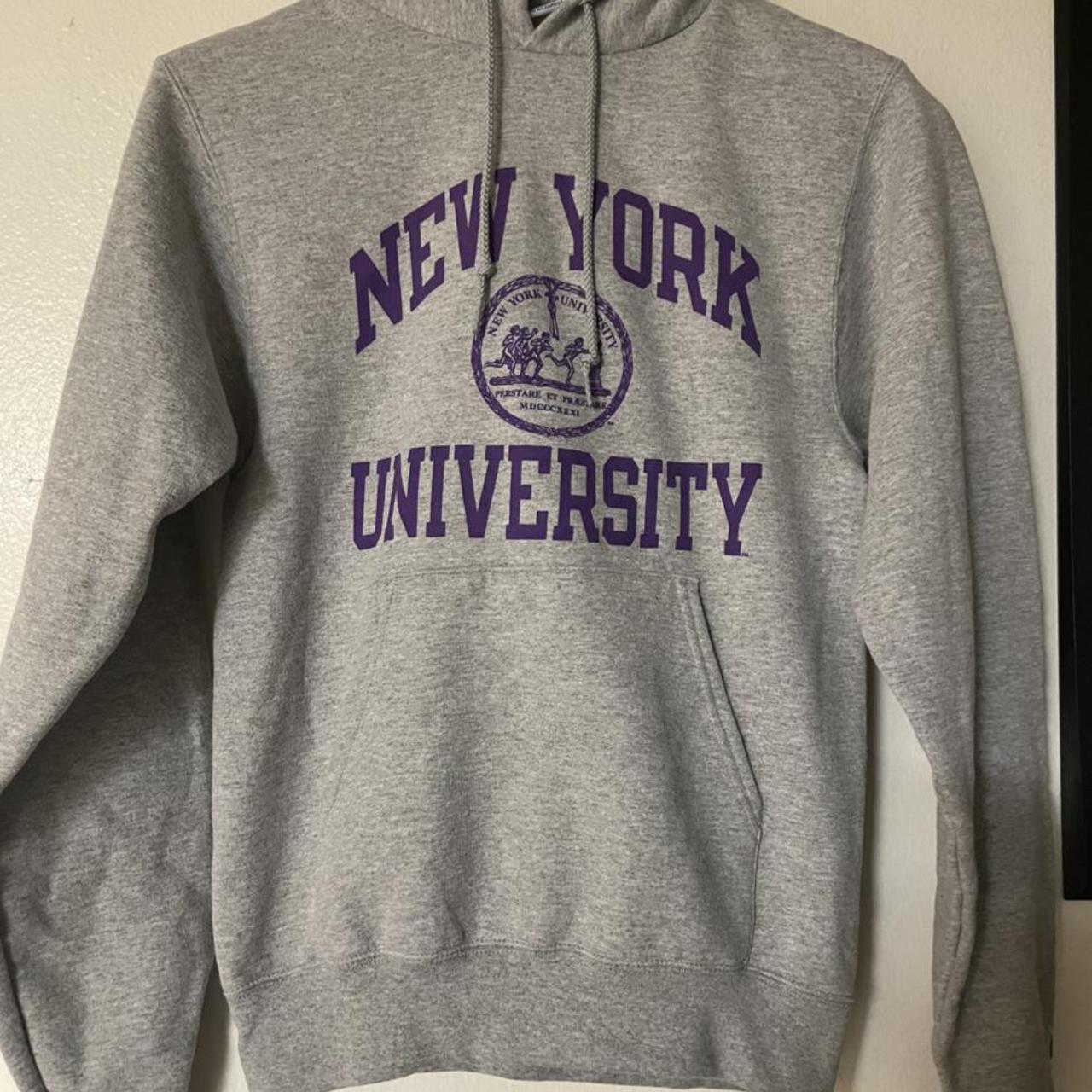 NYU #Champion Sweatshirt Hoodie size Xs Grey Purpl... - Depop