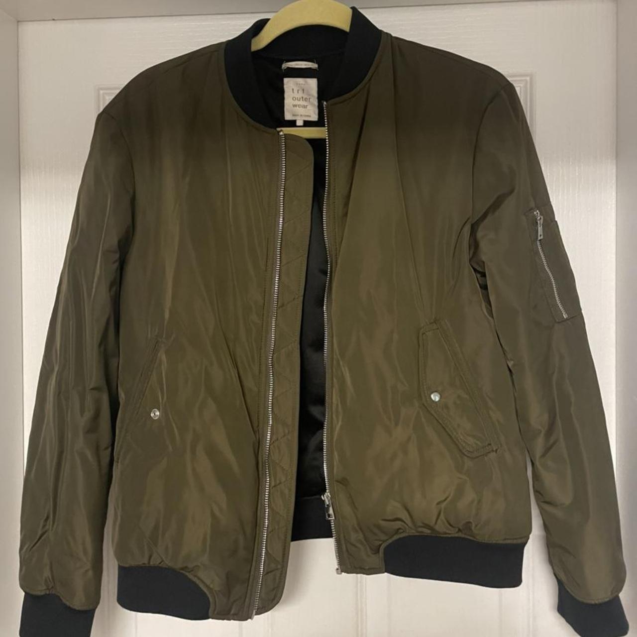 Khaki bomber jacket, worn a couple of times,... - Depop