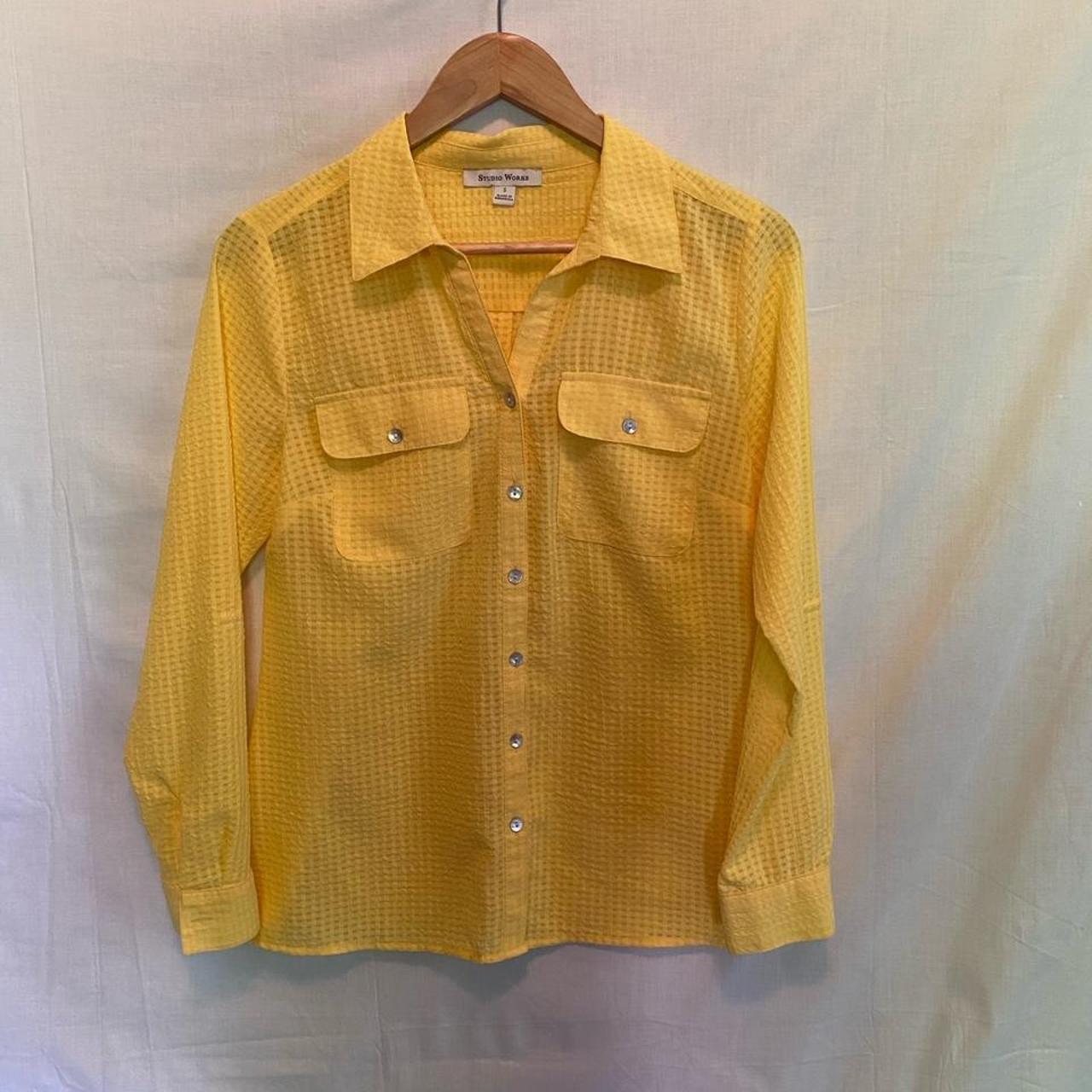 Semi-Sheer Yellow Button-Down Top , Perfect for...