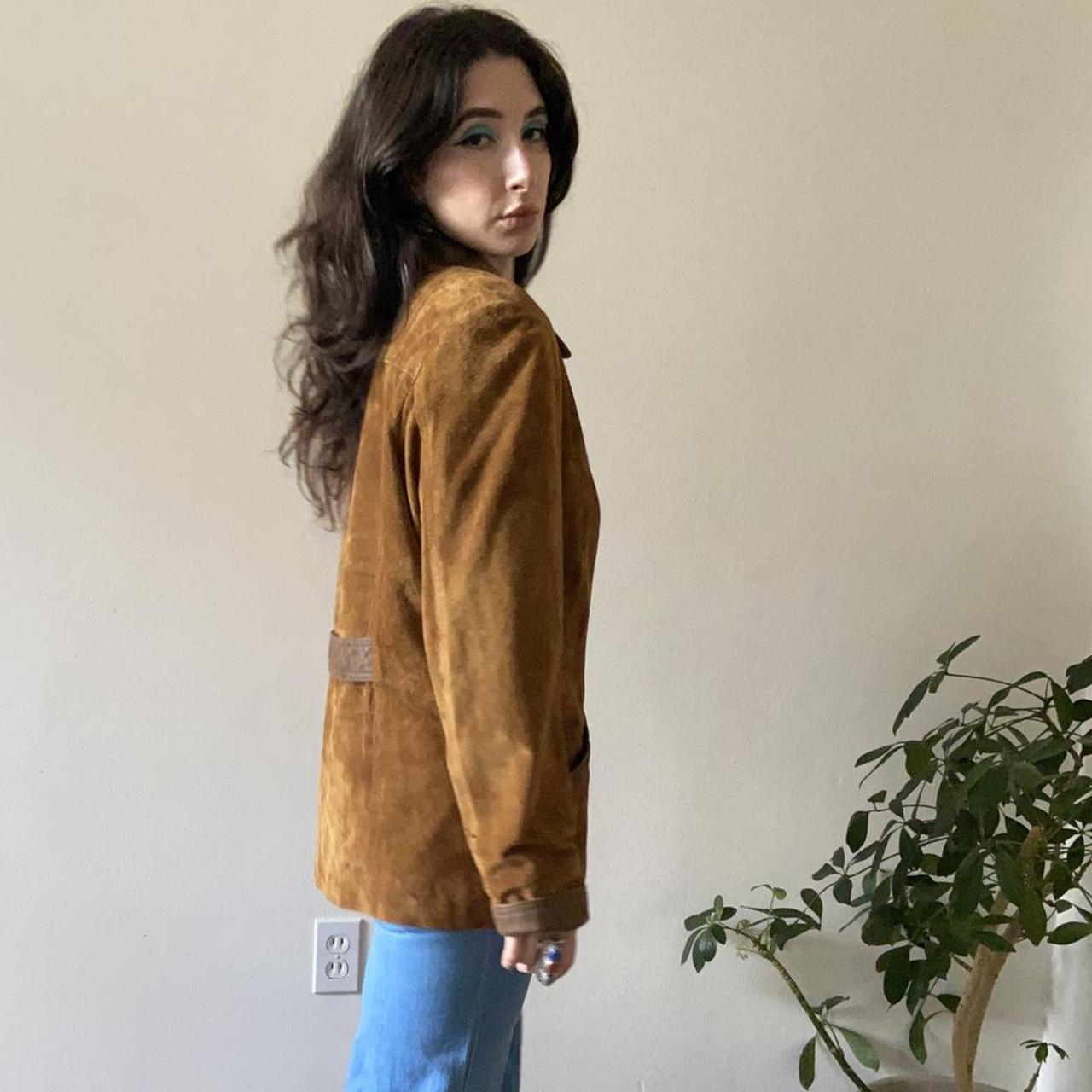 Vintage brown suede jacket with leather collar and... - Depop