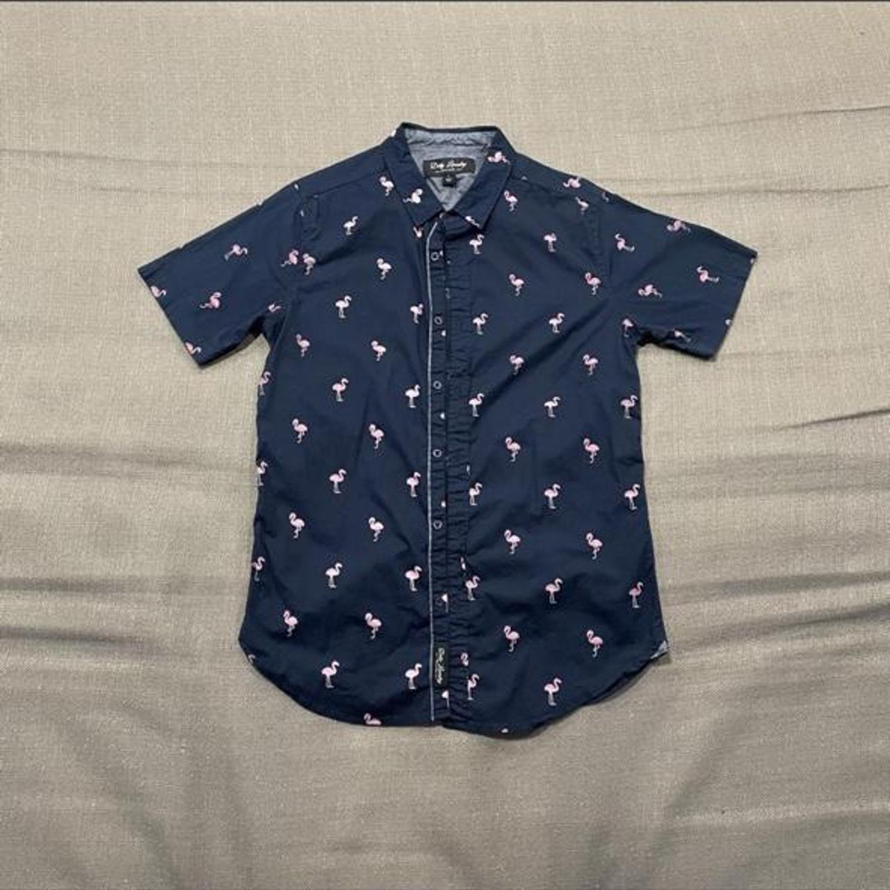 Flamingo Print Short Sleeve Button Down Shirt ♡... - Depop