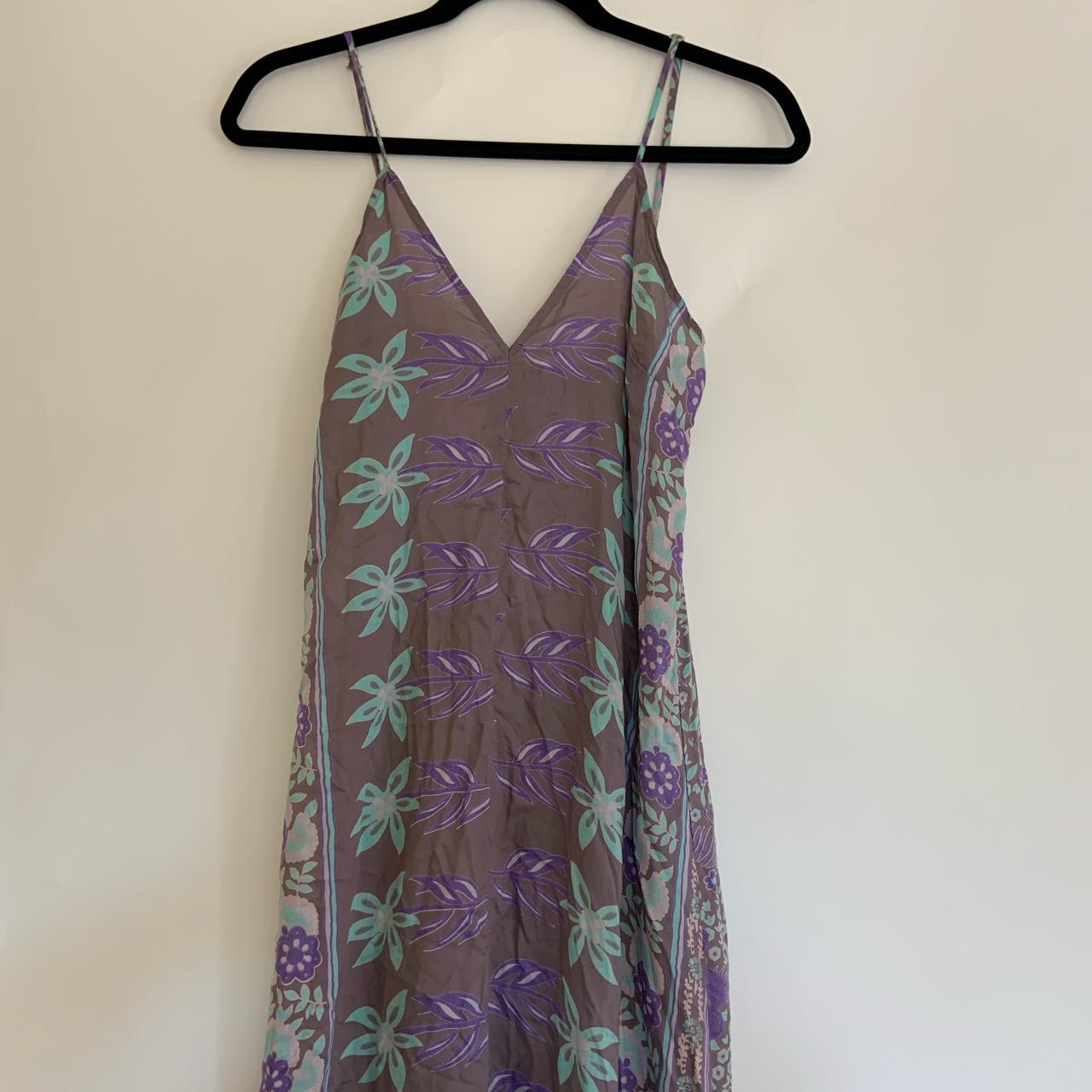 Purple Hawaiian floral maxi dress. Has a ribbon tie... - Depop