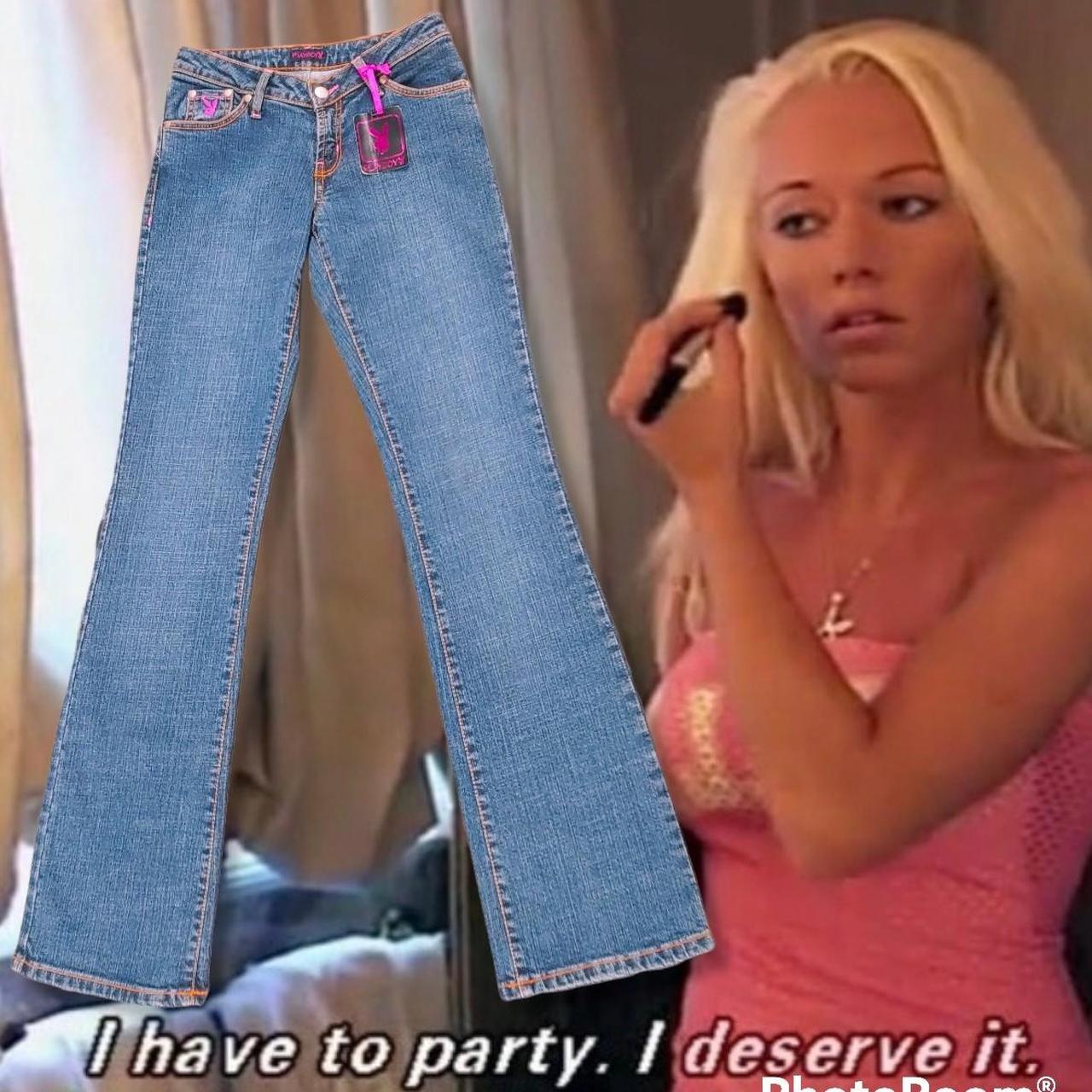 Playboy Women's Pink and Blue Jeans Depop