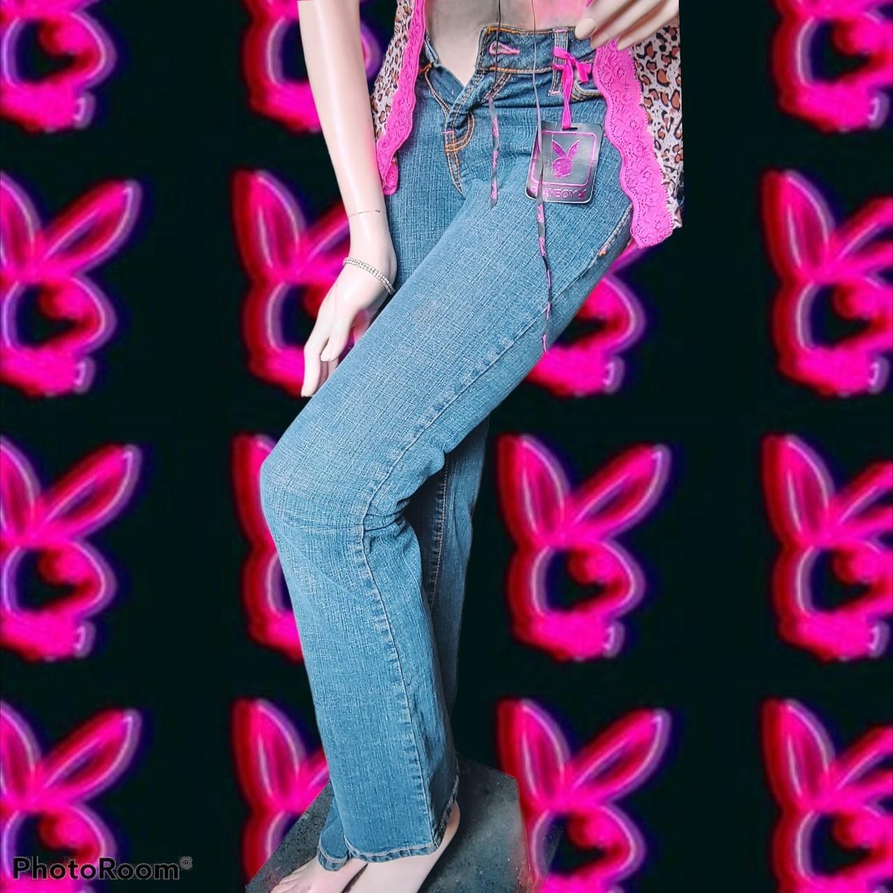 Playboy Women's Pink and Blue Jeans Depop
