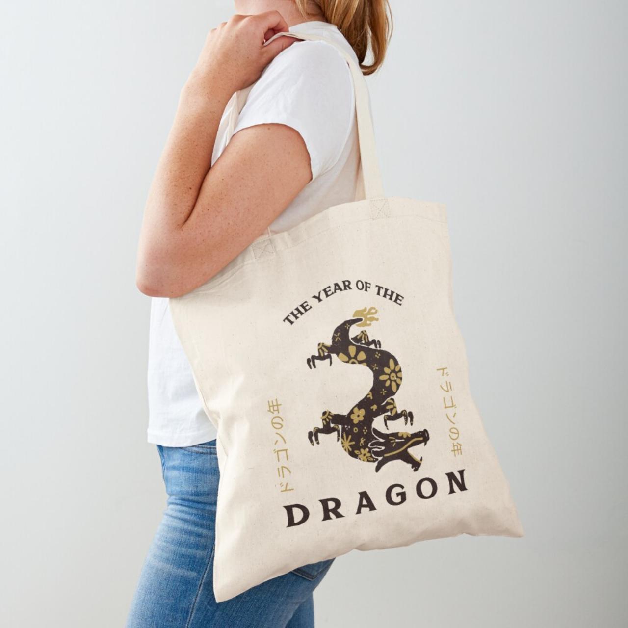 Chinese Zodiac Themed Dragon Tote Bag Cotton Depop