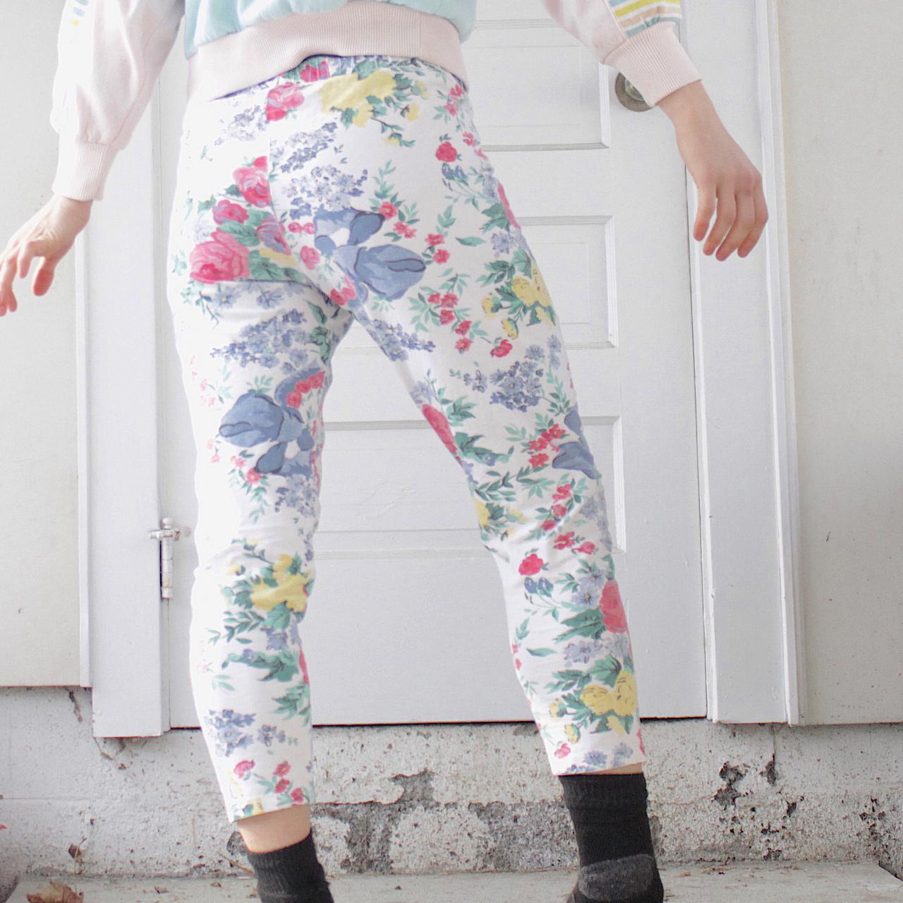 Vintage 80 s Floral Leggings Painted flower eighties