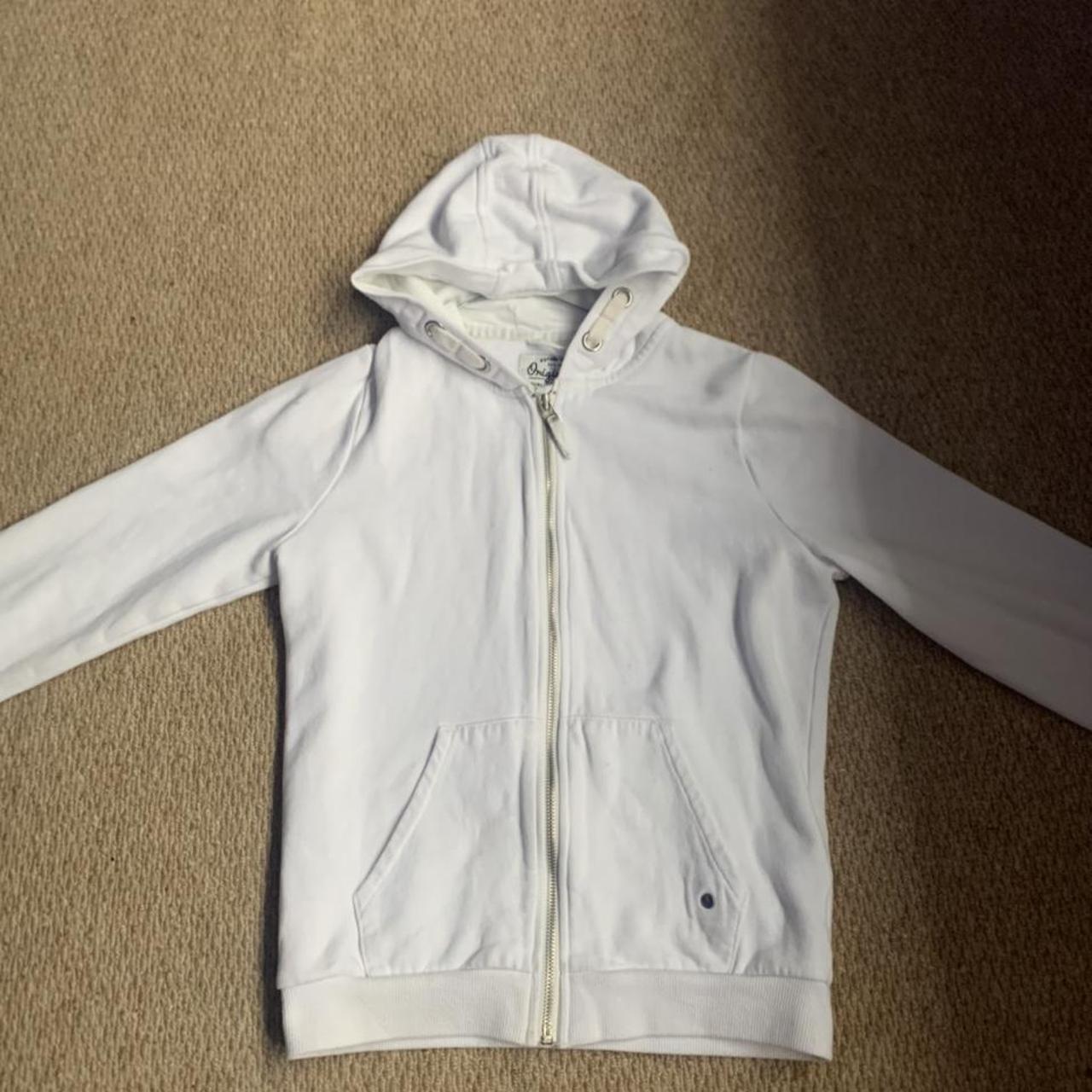 cropped white zip up hoodie, says kids 13 but fits... - Depop