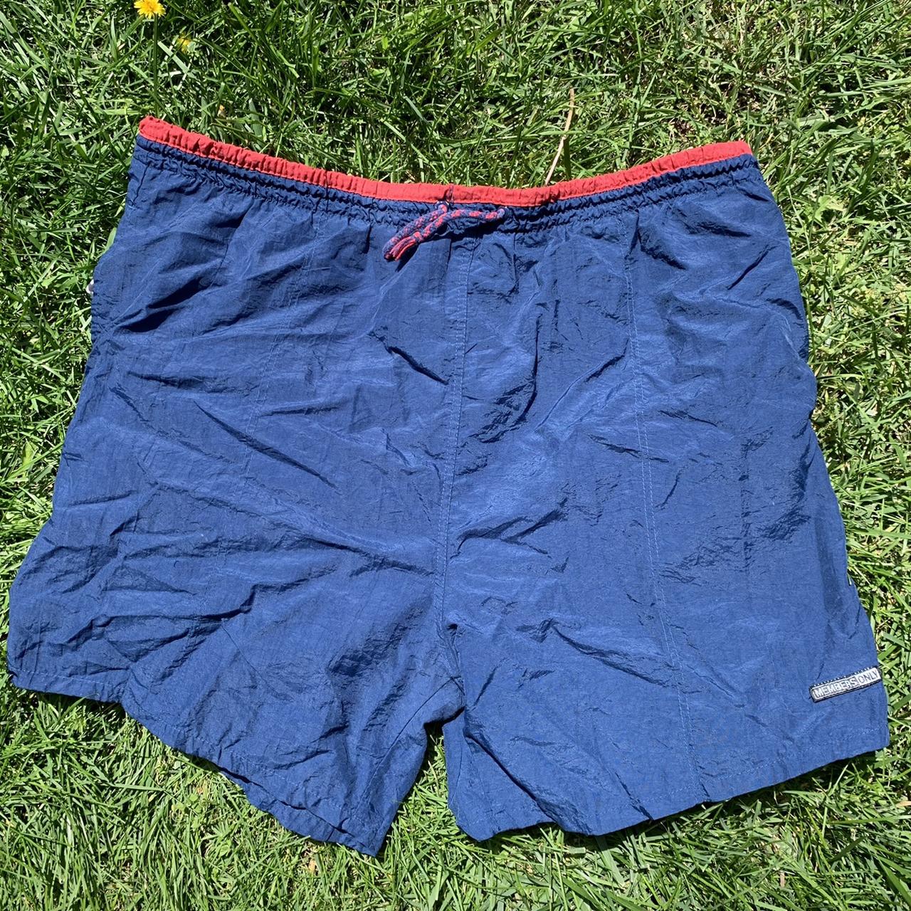 Navy blue and red Members Only swim short... - Depop