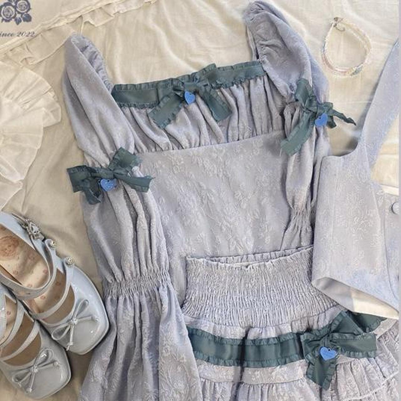 baby blue two piece lolita style top and elastic... - Depop