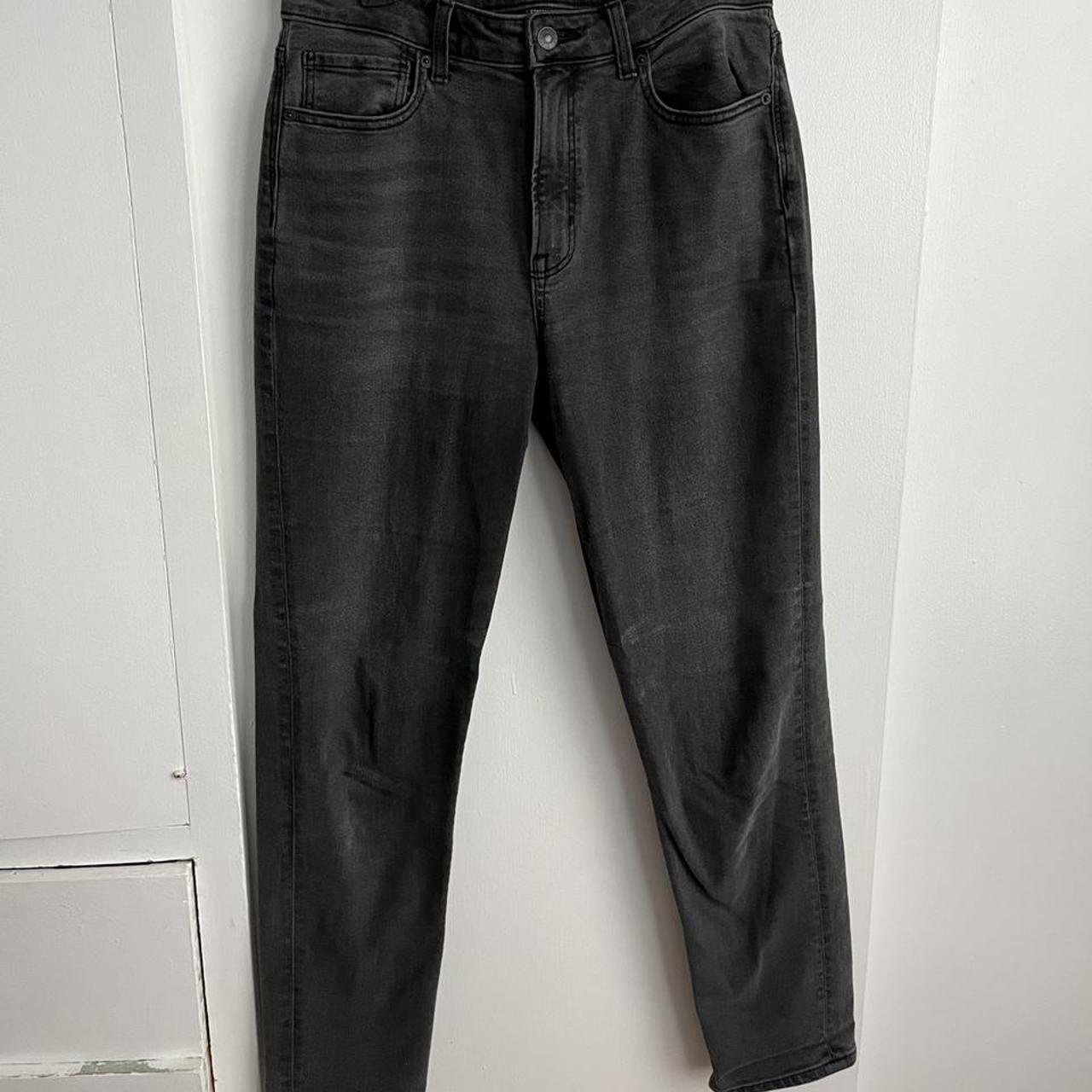 american eagle black mom jeans. size 6 long. lighter... - Depop