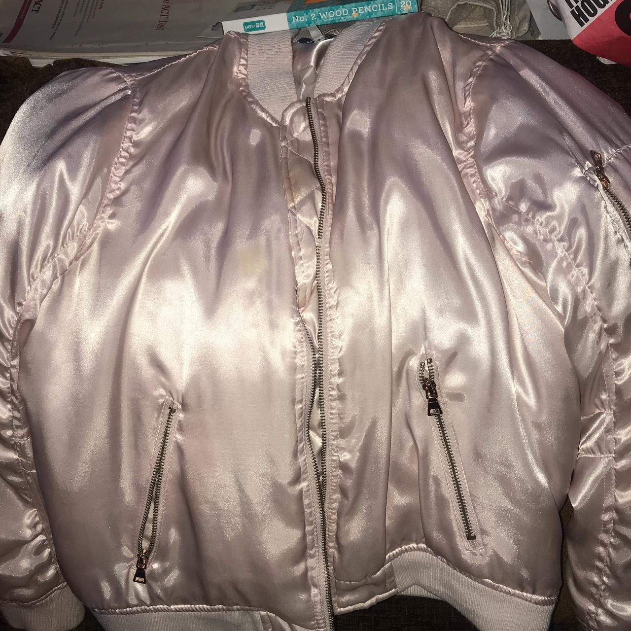 Sheer/silk light pink bomber jacket Size XL but... - Depop