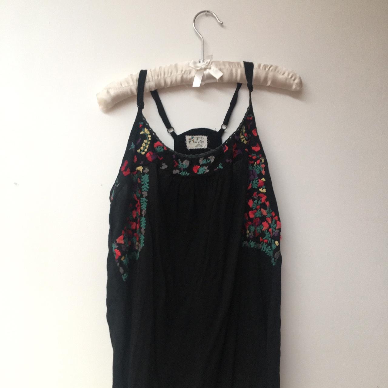 Free people Black floral stitch smock top Soft... - Depop