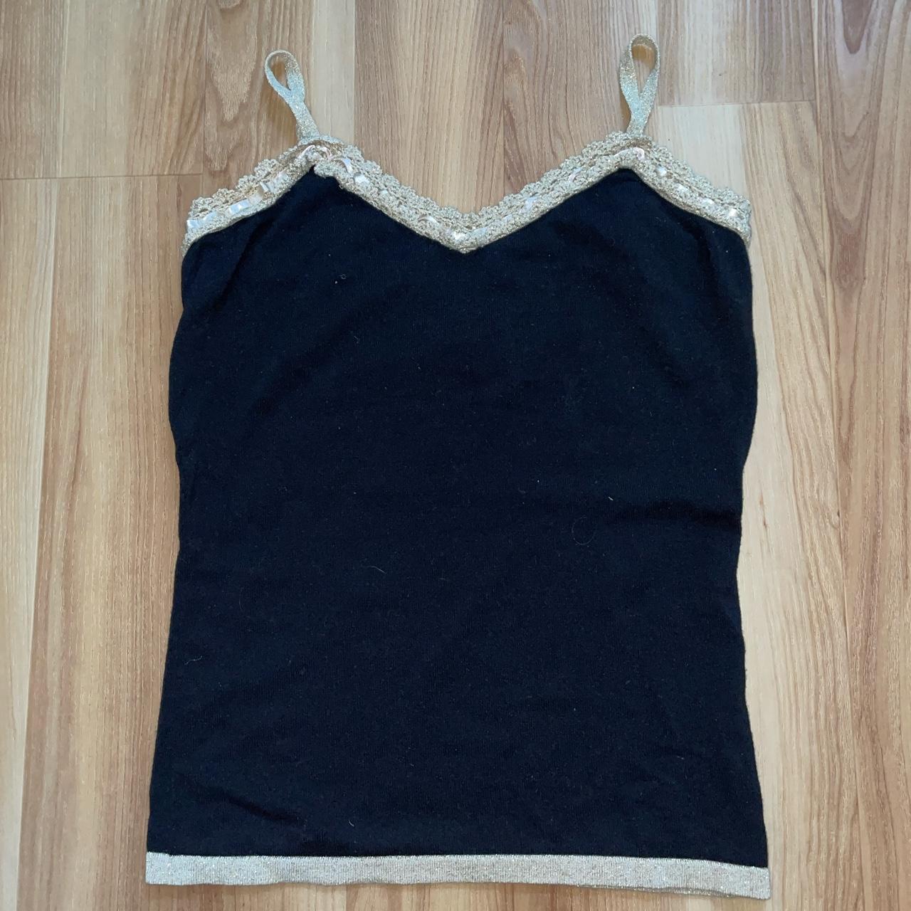 Vintage black and gold cami top Doesn’t have a size... - Depop