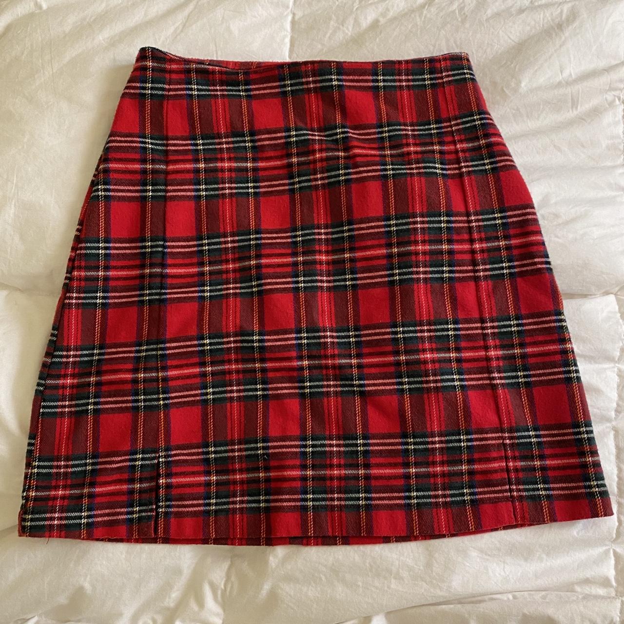 BRANDY MELVILLE red plaid cara skirt fits 23-25 only... - Depop