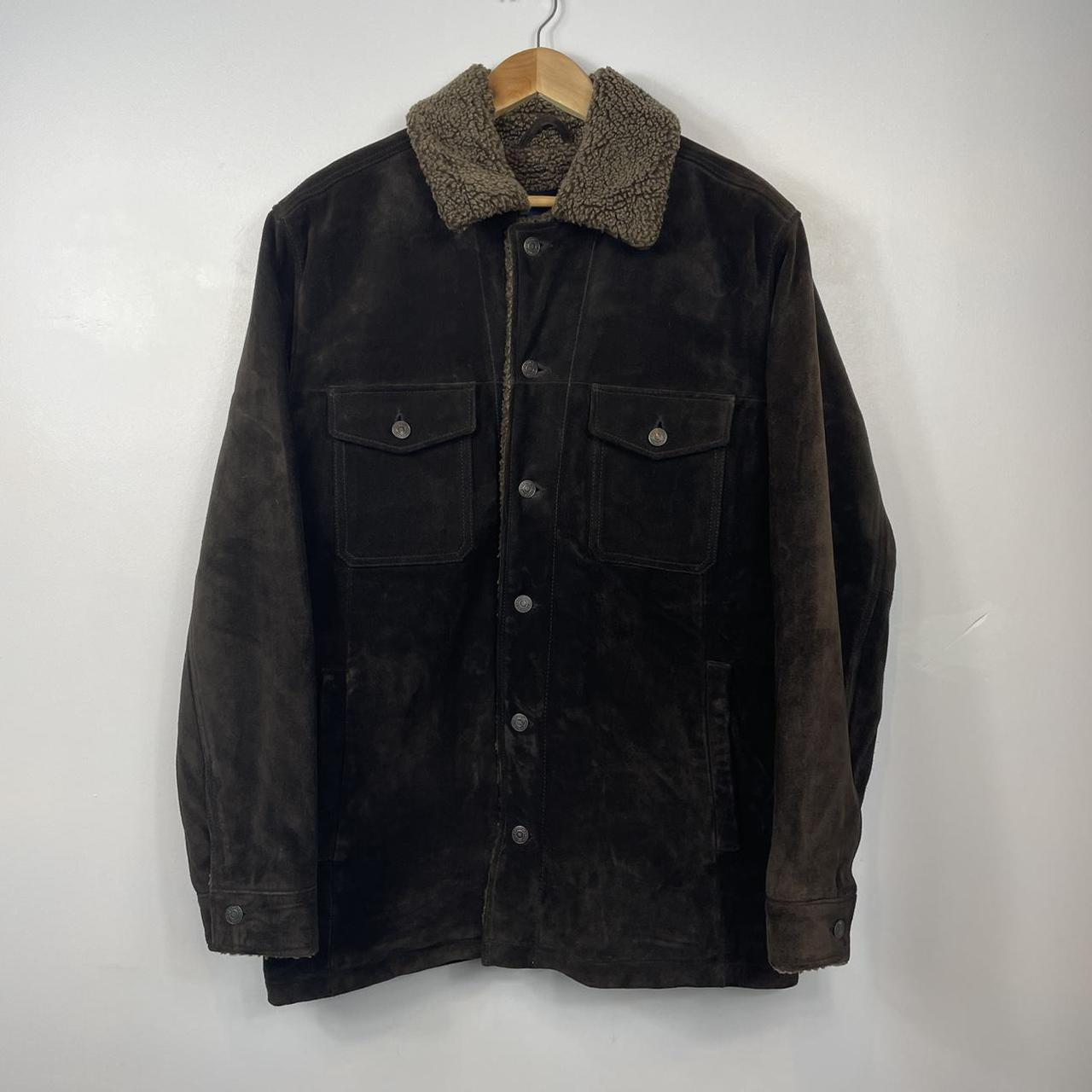 Vintage Gap Suede Brown Jacket with Sheraling... - Depop