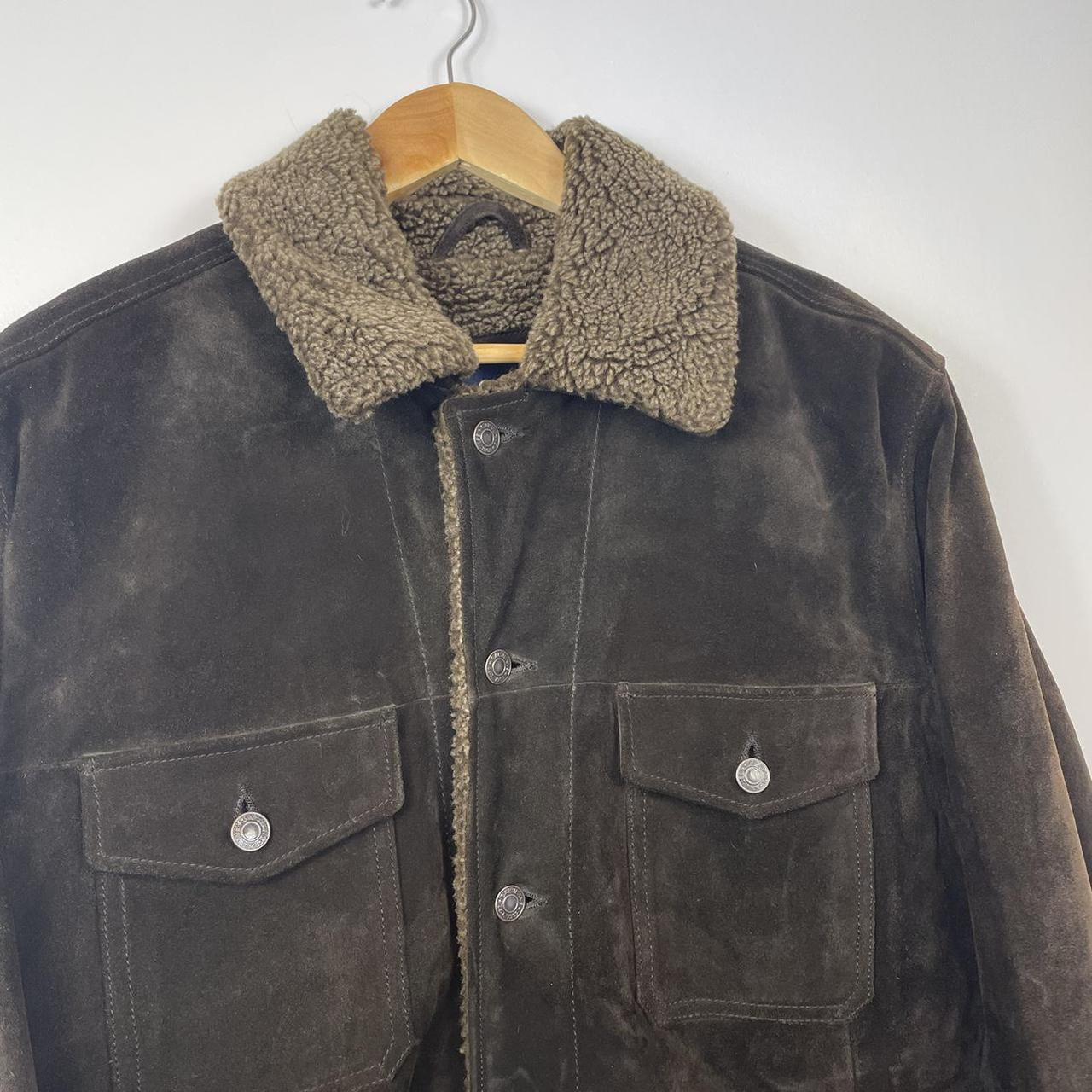 Vintage Gap Suede Brown Jacket with Sheraling... - Depop