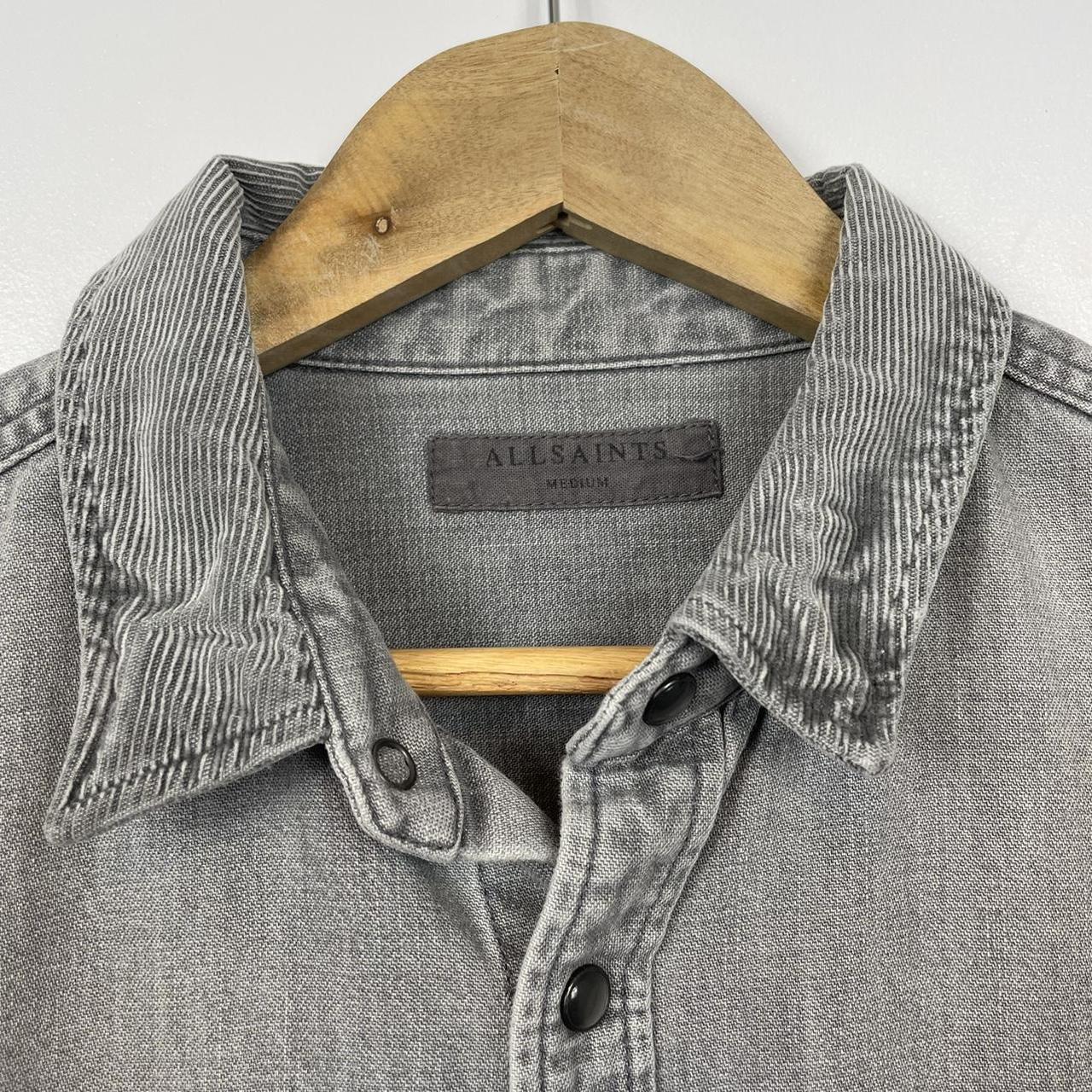 All Saints Denim Shirt, Grey, Cord Collar, Pearl Pop... - Depop