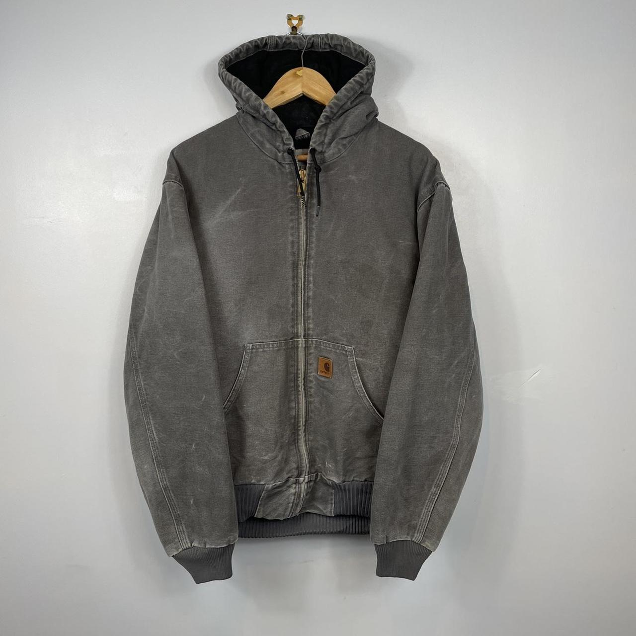 Vintage Carhartt Jacket, Grey, Hooded, Mens... - Depop