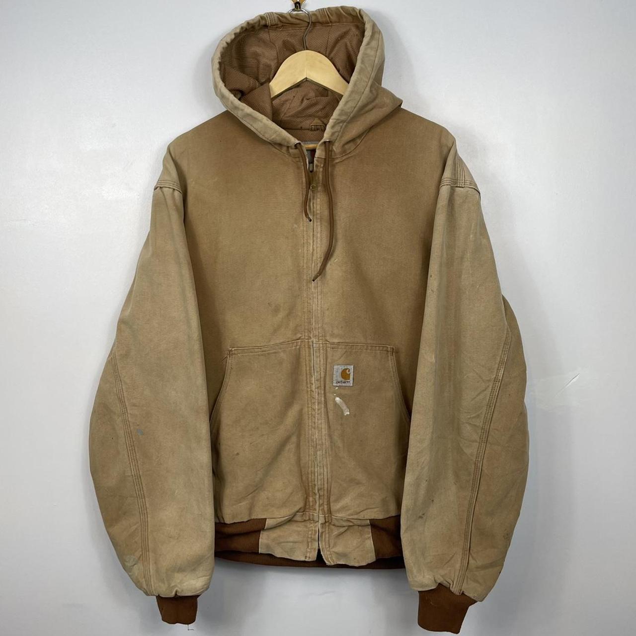 Vintage Carhartt Tan/Beige Jacket, Hooded, Made in... - Depop