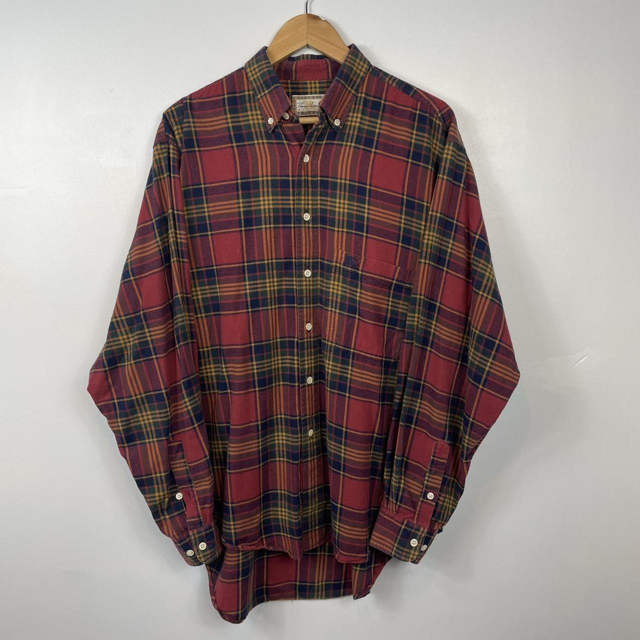Thomas Burberry Flannel Shirt, Red/Multicoloured,... - Depop