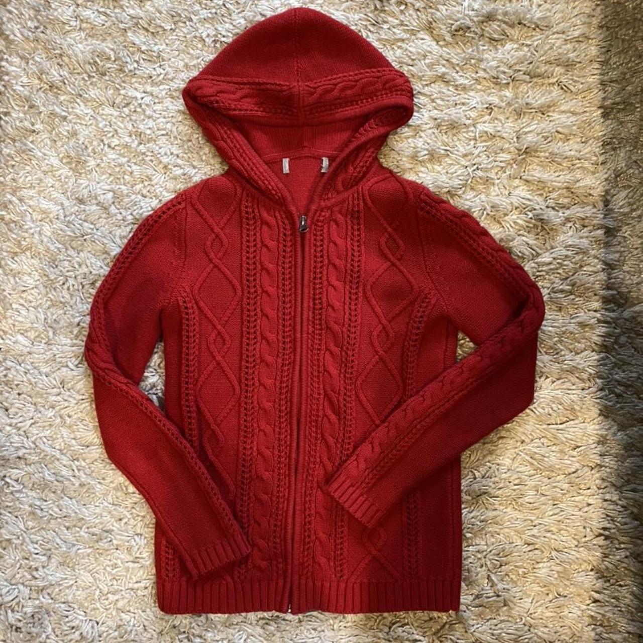 adorable red knit zipup hoodie size xsmall/small Depop