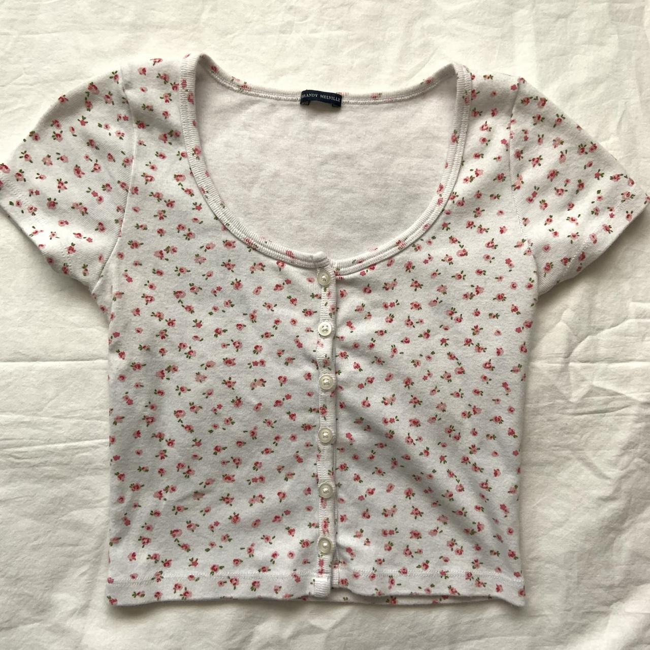 brandy melville flower button up top one size ˚... - Depop