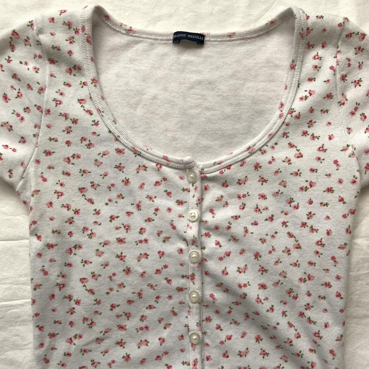 brandy melville flower button up top one size ˚... - Depop