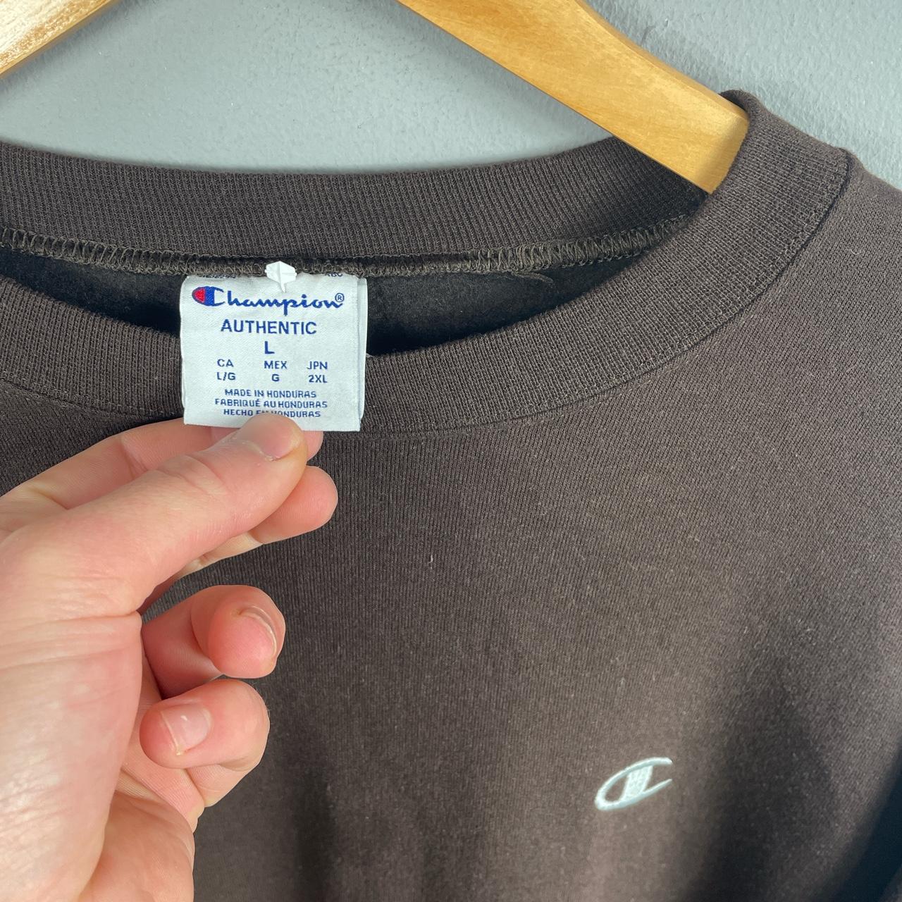 Vintage Champion Brown Embroidered Crewneck... - Depop