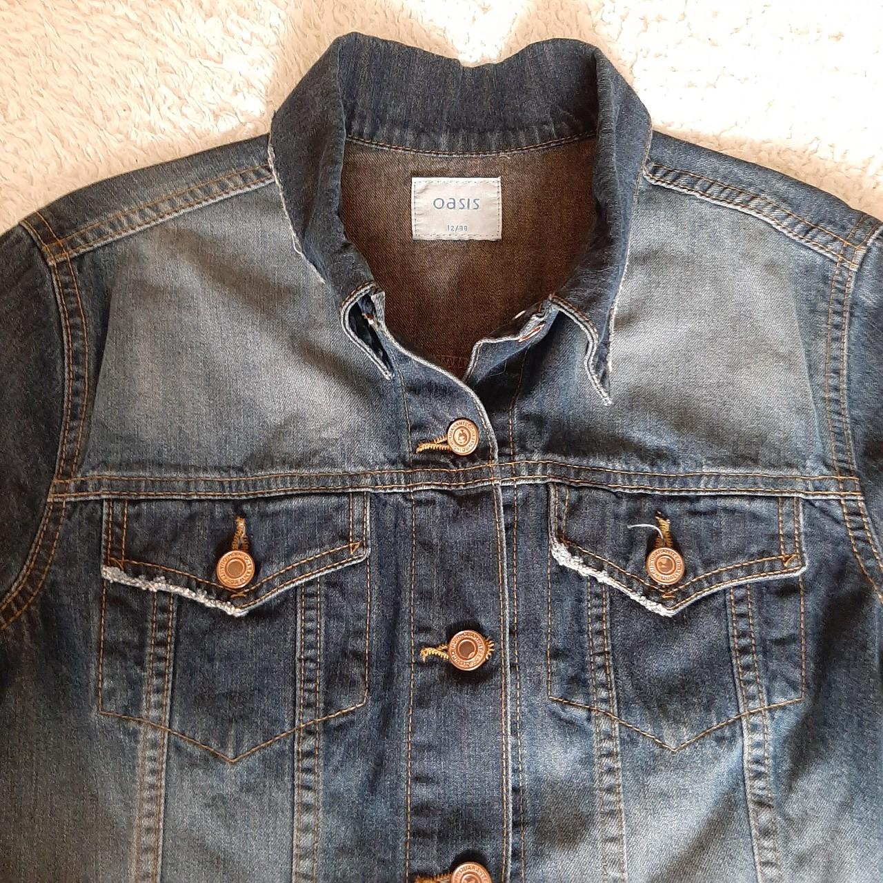 Oasis denim jacket. Front chest pockets. Raw edges... Depop