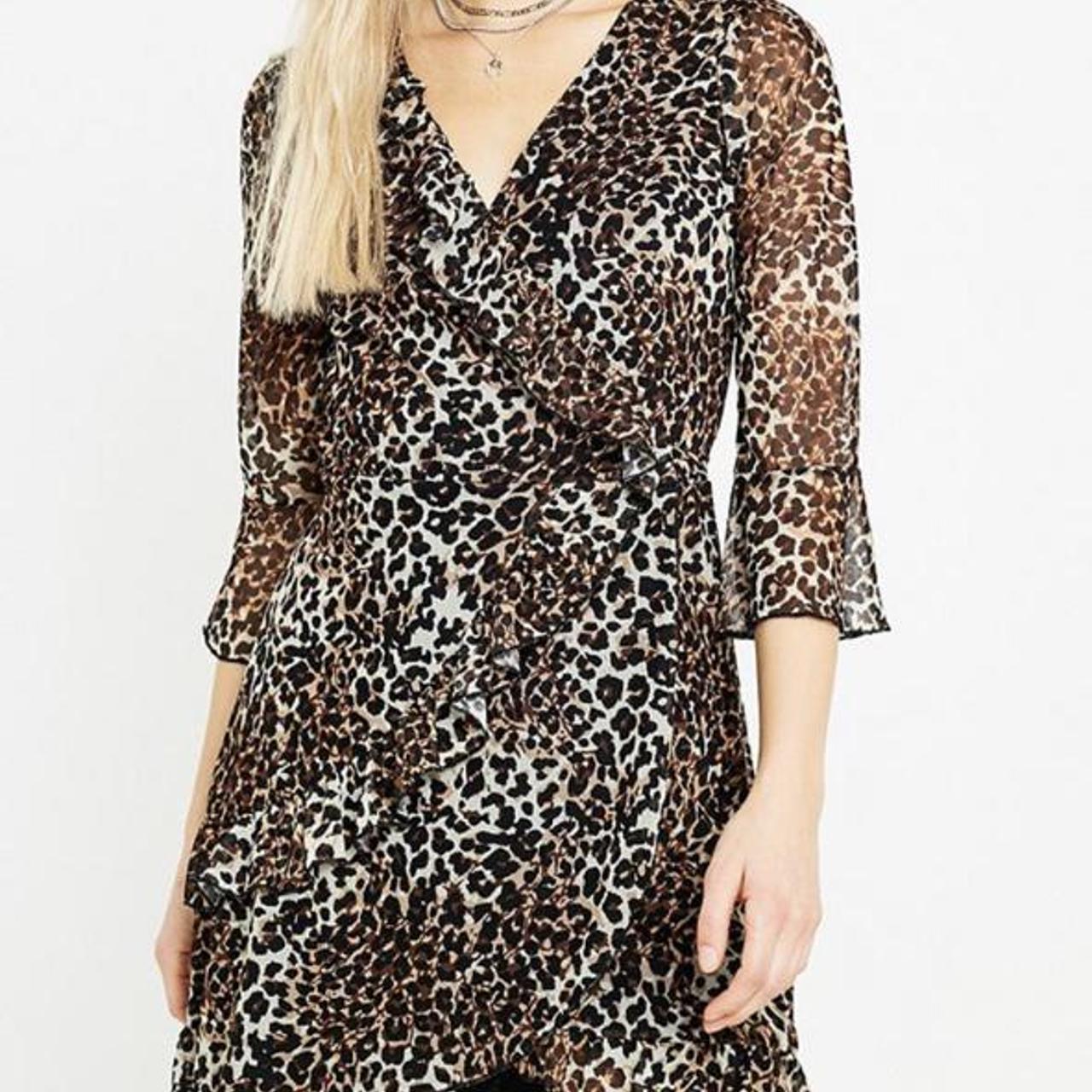 Urban outfitters leopard print wrap dress. Size M,... - Depop