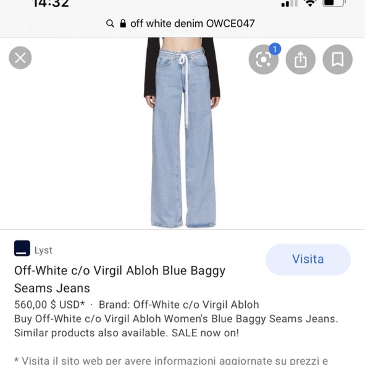 Off-White c/o Virgil Abloh Women's Blue Baggy Seams - Depop