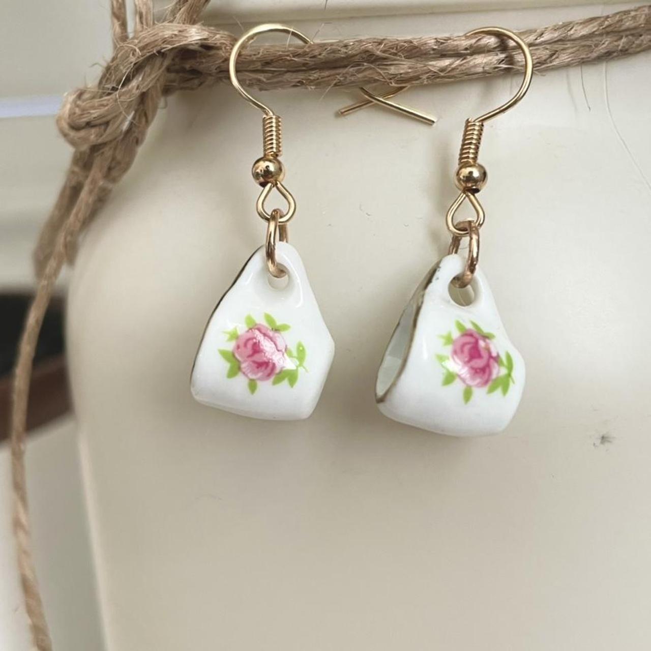 Handmade Dangle Rose Teacup earrings 𓈟 Not real... Depop