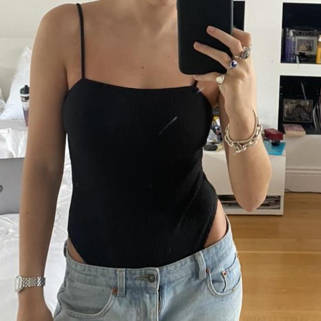 black square neck ribbed bodysuit 🌚 size xs... Depop