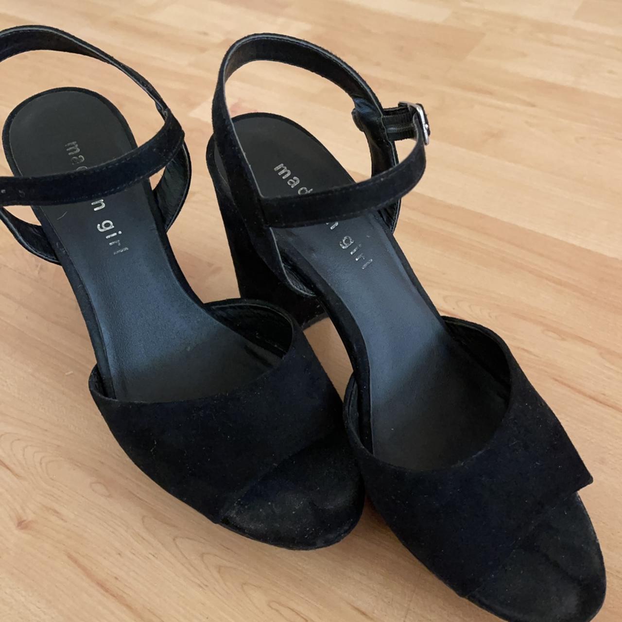 Black velvet platform chunky heels. Slight damage to... - Depop