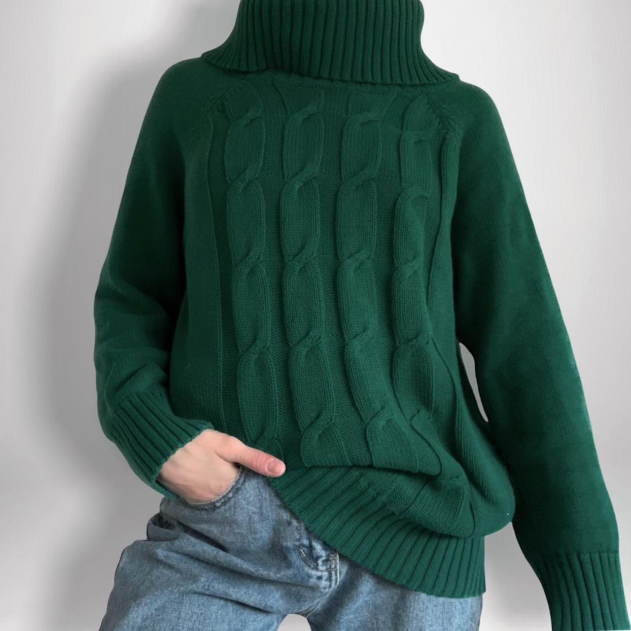 GREEN CHUNKY KNIT TURTLENECK SWEATER🧶 it’s giving... - Depop