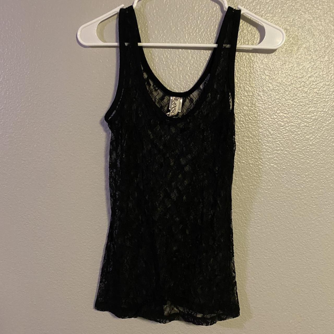 sheer lacy black tank top! would be super cute to... - Depop