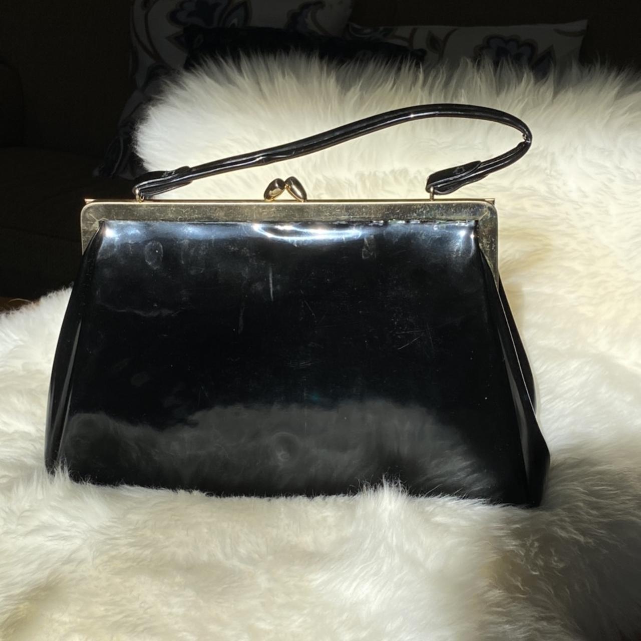 🖤 Vintage Shiny Black Patent Leather Handbag with... - Depop