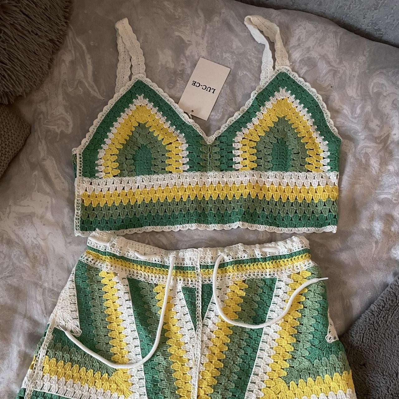 Women's Yellow and Green Croptop Depop