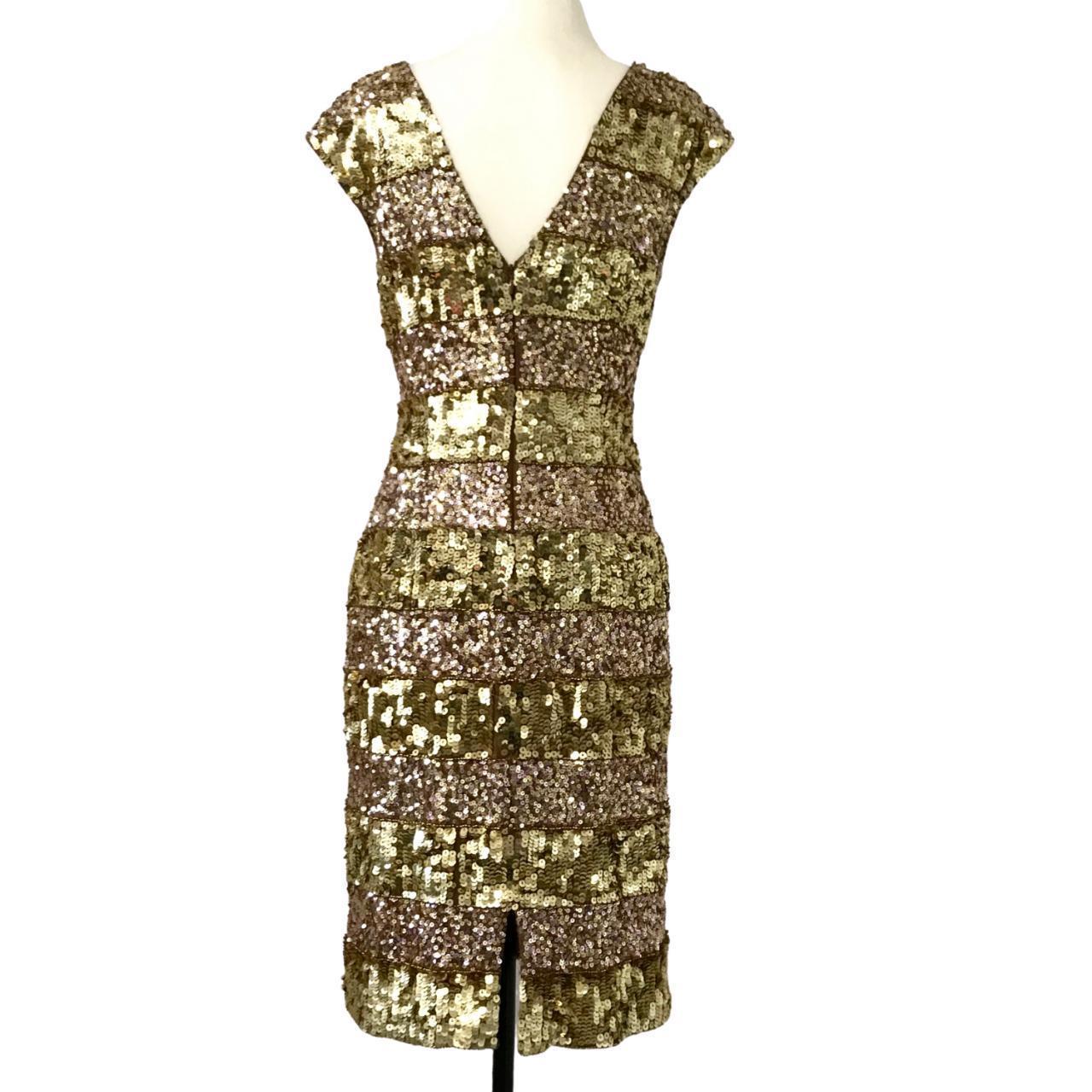 CHETTA B Gold Sequin Vintage Dress With Round Neck... - Depop