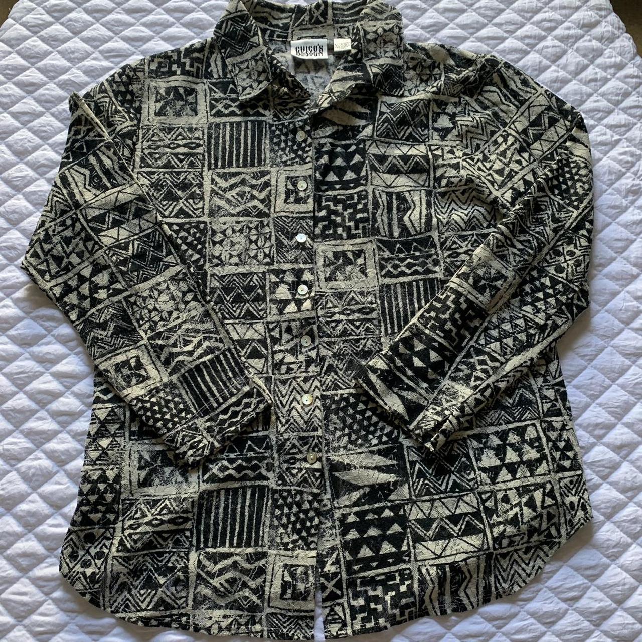 - chico's design funky graphic abstract button-down... - Depop