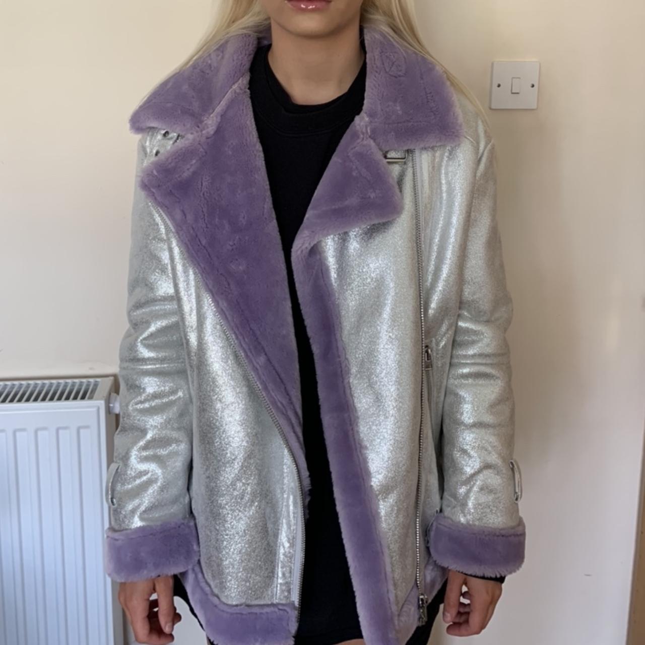 Topshop purple fur on sale coat