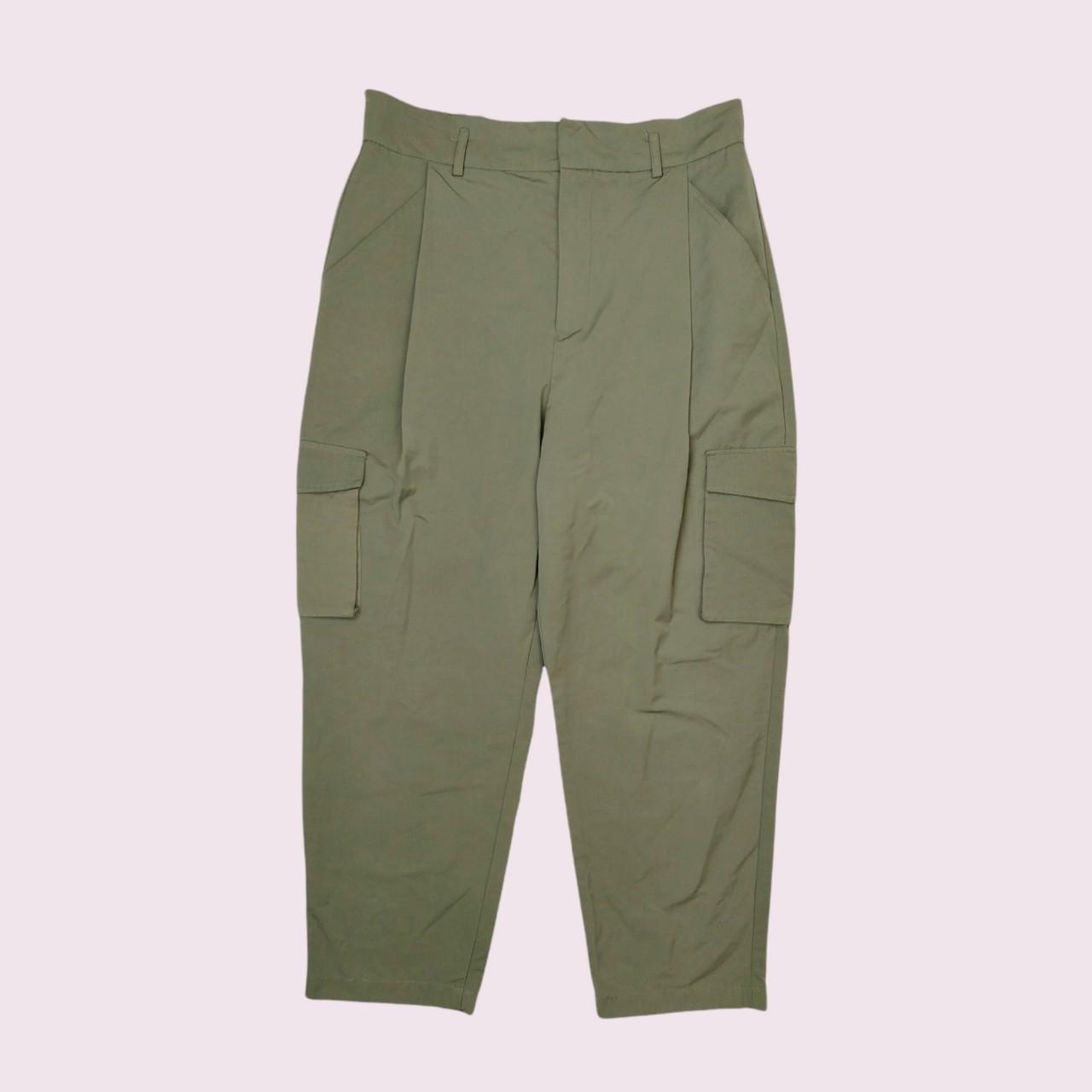 Zara khaki green cargo trousers, highwaisted... - Depop