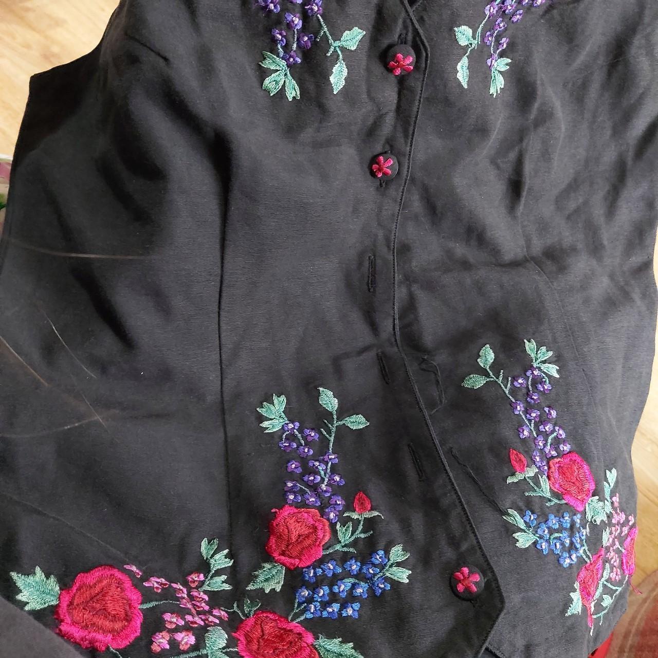 Vintage Monsoon black bohemian waistcoat with floral... - Depop