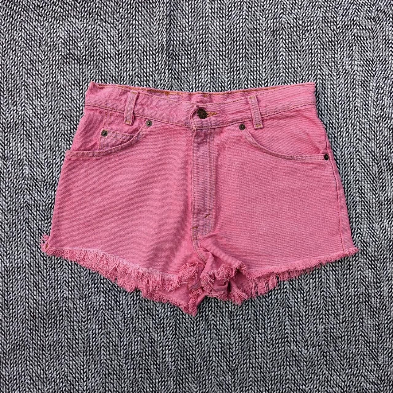 Levi's neon pink distressed shorts High rise Raw... - Depop