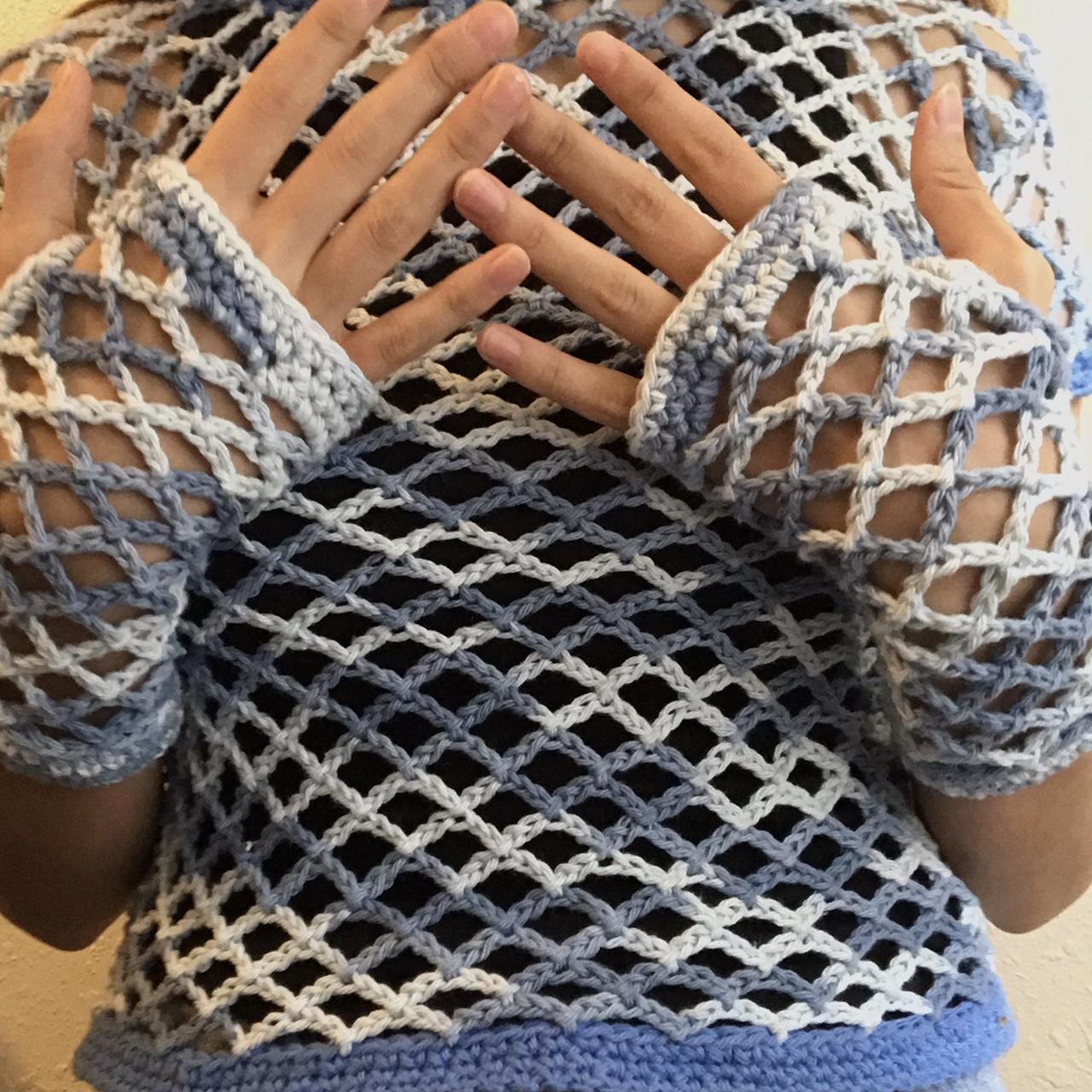 Multicolor blue handmade crochet gloves This... Depop