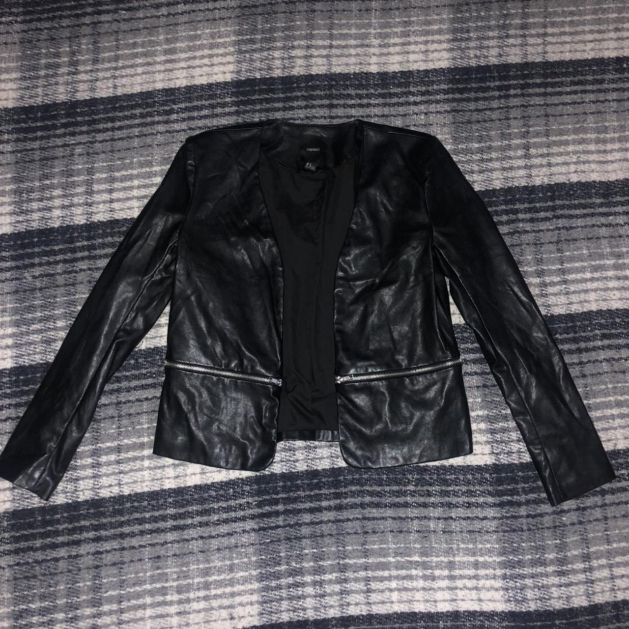 Gently used Forever 21 black faux leather jacket... - Depop