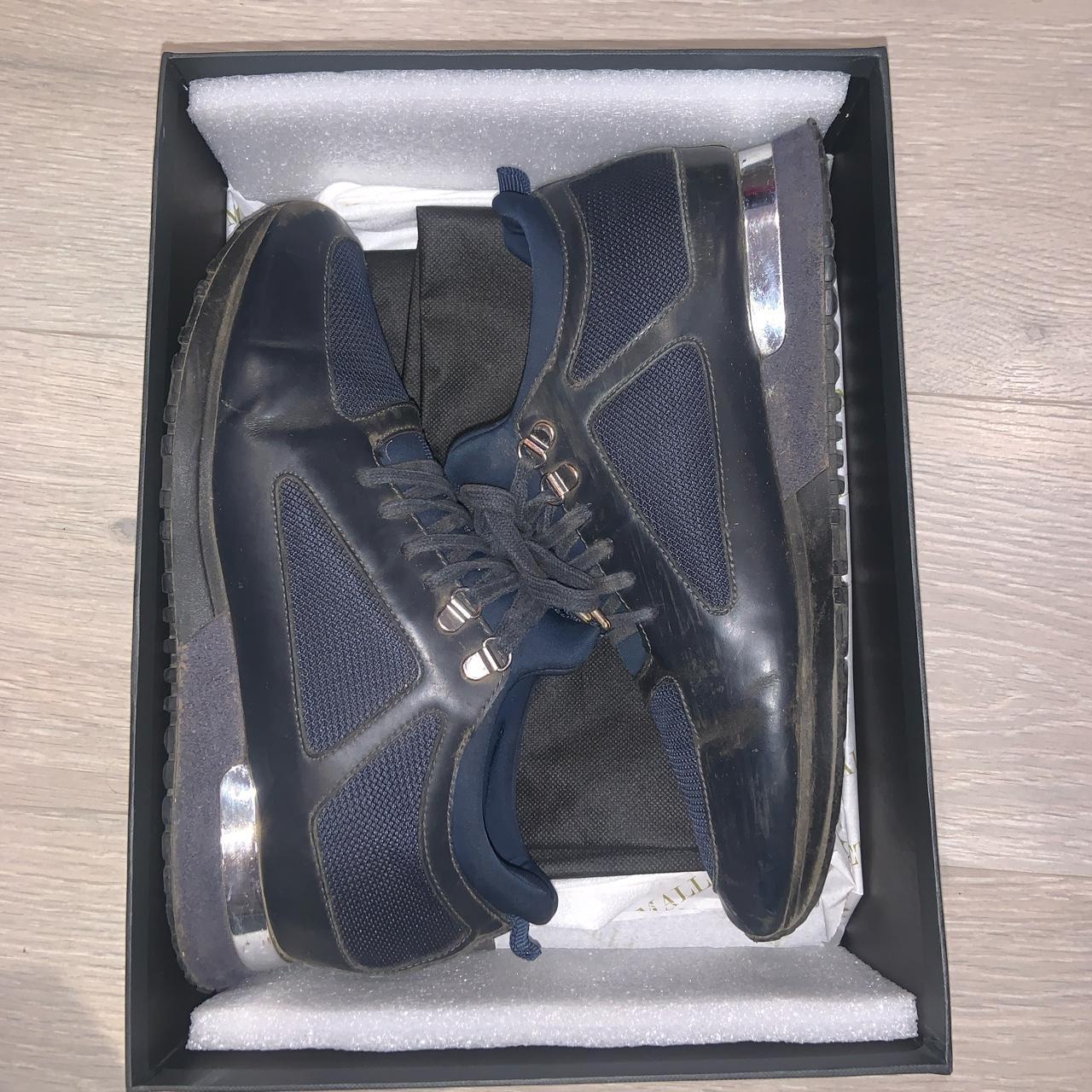 Mallet Men's Navy and Silver Trainers Depop